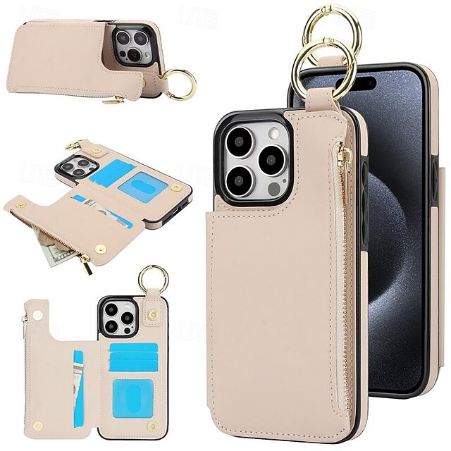  Phone Case For iPhone 16 iPhone 15 Pro Max Plus iPhone 14 13 12 11 Pro Max Plus Mini SE Back Cover with Stand Holder Card Slot Ring Buckle Retro PC PU Leather