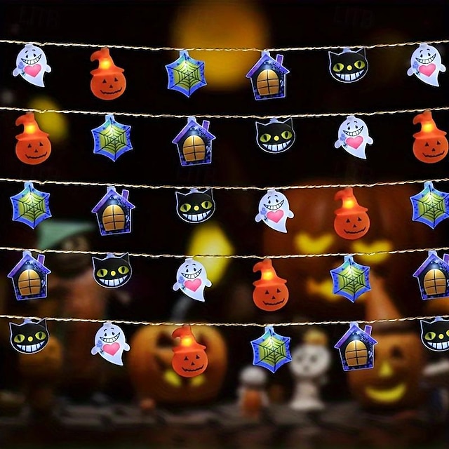  1 stk halloween lysstreng 2m10leds skjelett gresskar hvit spøkelse edderkopp streng lys opplyste spøkelser vanntett utendørs hage terrasse krans lampe for halloween festival atmosfære lys fest dekorasjon