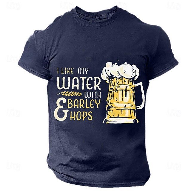 Men's "I Like My Water With Barley & Hops" Beer Lover Graphic Tee Short Sleeve 8