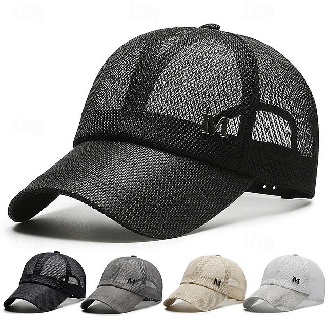 Men's Baseball Cap Sun Hat Trucker Hat Black Navy Blue Polyester Mesh Fashion Casual Street Daily Plain Adjustable Sunscreen Breathable 12