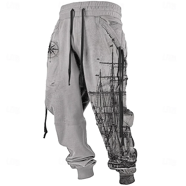 Men's Graphic Sweatpants Joggers Pants Trousers Mid Waist Drawstring Elastic Waist Vintage Casual Outdoor Street Dailywear Pocket Spring Fall Winter 3D Print Gray 5
