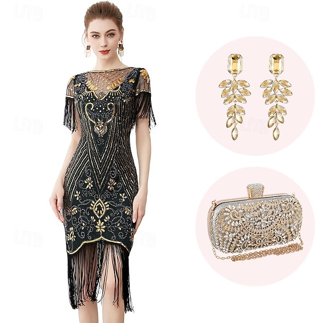  Retro / vintage Ryczące 20s 1920 roku Sukienka w stylu lat 20-tych Kostium Cosplay Stroje Wielki Gatsby Gość weselny Cekiny Frędzel Damskie Święta Halloween Karnawał Halloween Impreza / Wieczór