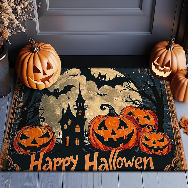  Halloween Dekoration Kürbis Krähe Fußmatte Küchenmatte Bodenmatte rutschfester Bereich Teppich Ölfester Teppich Indoor Outdoor Matte Schlafzimmer Dekor Badezimmermatte Eingangsteppich
