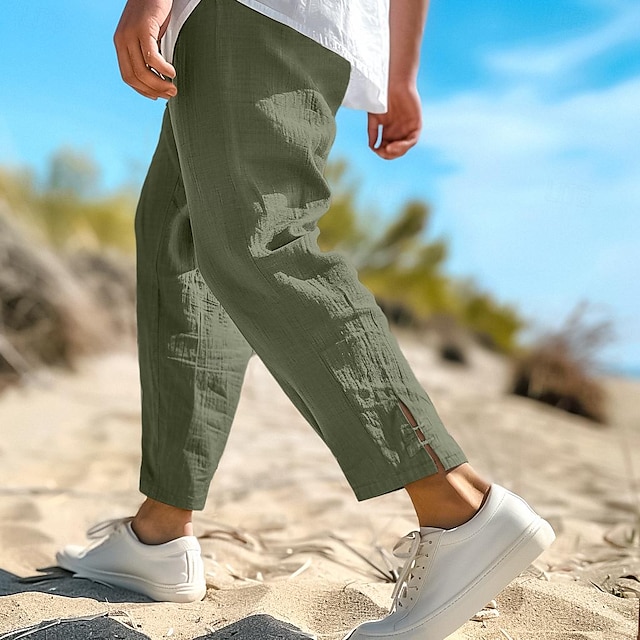  Férfi Vászon nadrág Nyári nadrág Háromnegyedes nadrágok Strand nadrág Zsinór Rugalmas derék Sima Mokaszinok Légáteresztő Borjú-hossz Hétköznapi Napi Szabadság Divat Klasszikus stílus Fekete Fehér