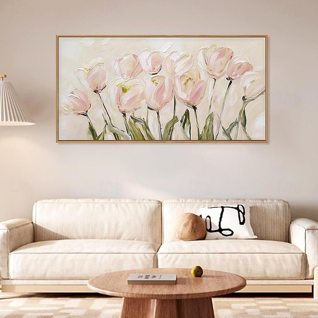  handgemachtes Ölgemälde auf Leinwand, Wandkunst, Dekoration, moderne abstrakte rosa Lilienblume für Wohnzimmer, Wohnkultur, gerolltes, rahmenloses, ungedehntes Gemälde