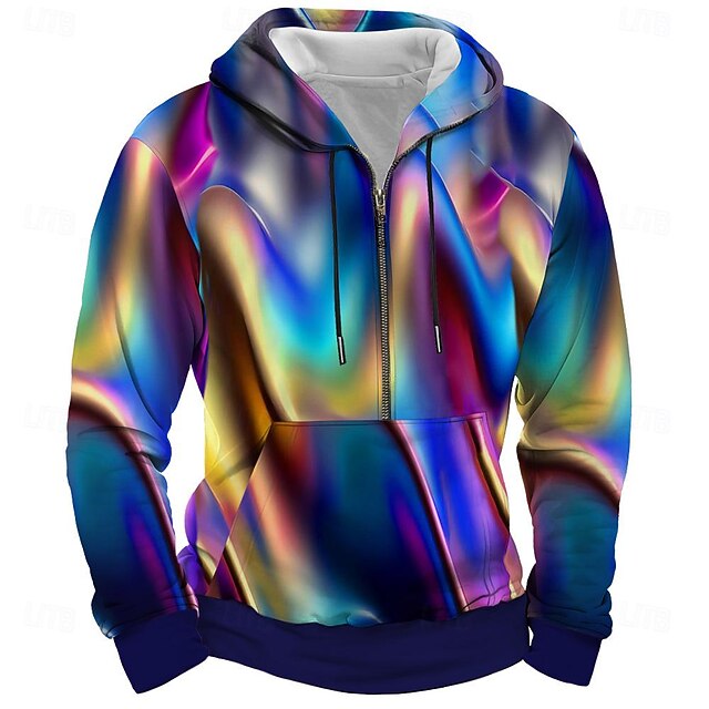 Men's Dazzle color Hoodie Hoodies Sweatshirt Fashion Long Sleeve Crew Neck Streetwear Blue Half Zip Fall Winter Designer4
