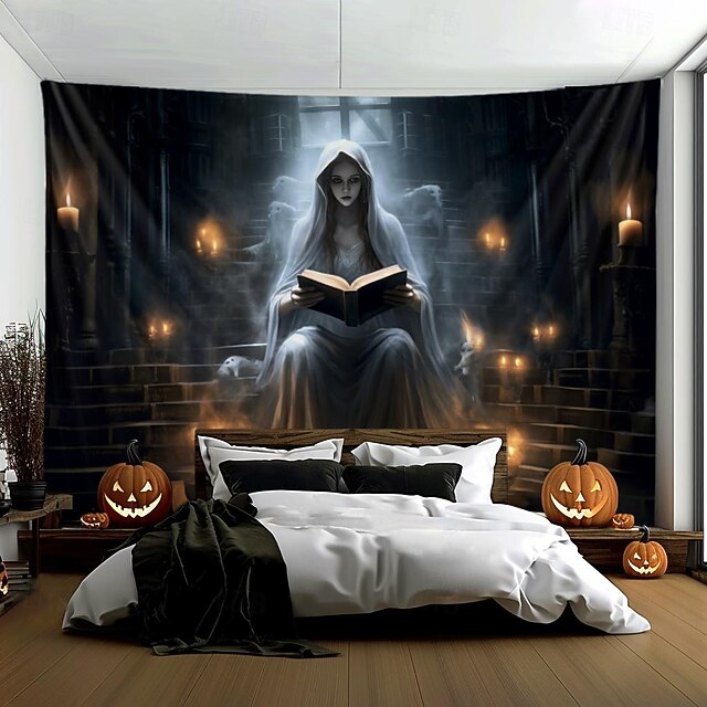 Halloween Decorations Hanging Tapestry Ghost Bride Reading Wall Art Large Tapestry Mural Decor Photograph Backdrop Blanket Curtain Home Bedroom Living Room 11