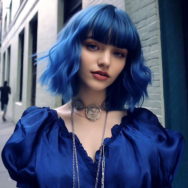  perruques courtes pour femmes perruque bob ondulée avec frange cheveux synthétiques de longueur moyenne vague d'eau racines foncées perruque carnaval cosplay perruques de fête
