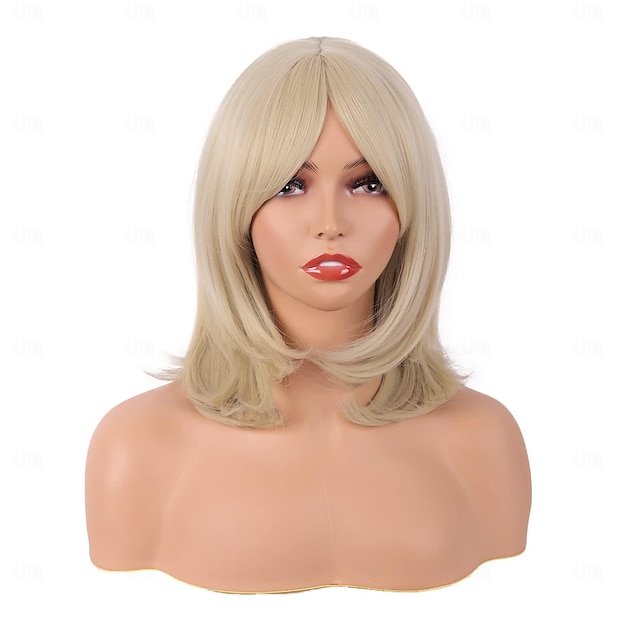  18 Inch/45 cm Layered Bangs Straight Synthetic Fiber Shoulder Length Hair Daily Use Wig Carnival Wigs