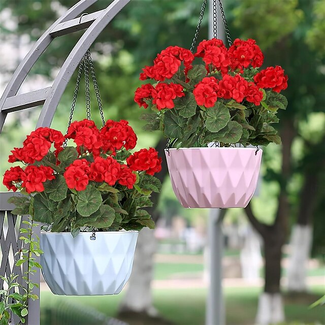 Artificial Red Geranium Silk Flowers Outdoor Plant Bush 2 Bundles Faux ...