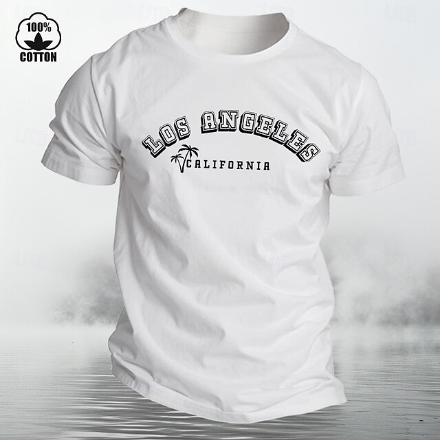 Men's T-Shirt, Los Angeles California Graphic, 100% Cotton Short Sleeve Palm Tree Graphic 10