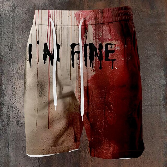 Men's Shorts Summer Shorts Casual Shorts Drawstring Pocket Elastic Waist Blood Splatter 3D Print Letter Soft Breathable Short Casual Daily Holiday Fashion Streetwear Red Micro-elastic4