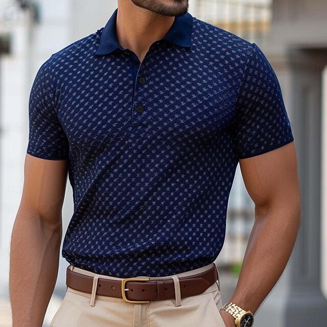 Men's Polo Shirts Golf Shirt Short Sleeve Polo Shirts Collared Shirts WorkWear Formal Wear Festival Wear Buttons 3D Print Spring & Summer Blue4