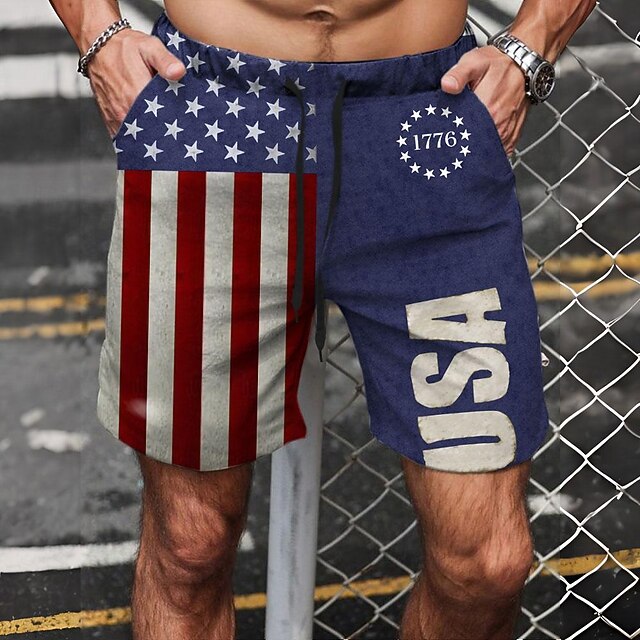 Men's Flag American Flag National Flag Swim Trunks Board Shorts Shorts Mid Waist Fashion Streetwear Designer Casual Daily Holiday Pocket Drawstring Elastic Waist Designer Clothing Apparel4