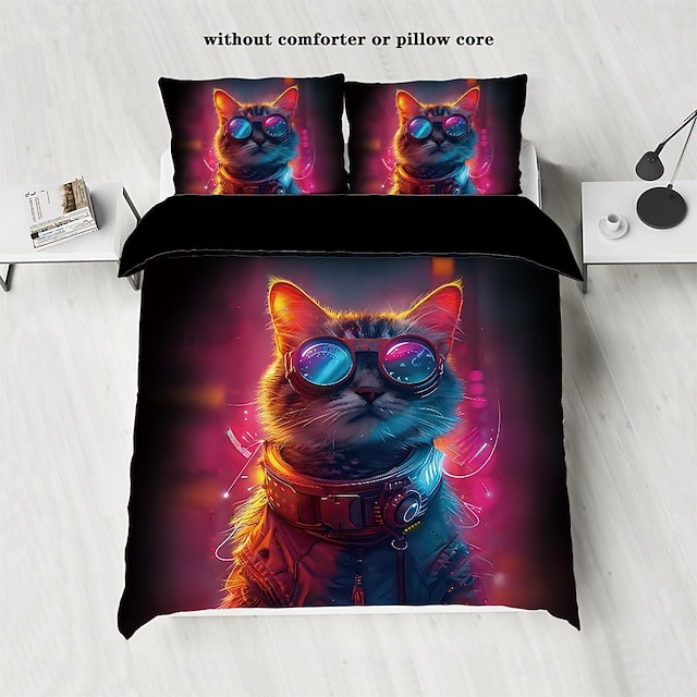  Cyberpunk Style Sci-Fi Animal Duvet Cover Set Includes Duvet Cover and Pillowcases Futuristic and Vibrant Design Soft and Durable Fabric Perfect for Adding an Edgy Touch to Your Bedroom Decor