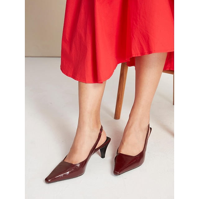  Slingback-Pumps mit spitzer Spitze für Damen – elegante burgunderfarbene Schuhe mit Kitten Heel