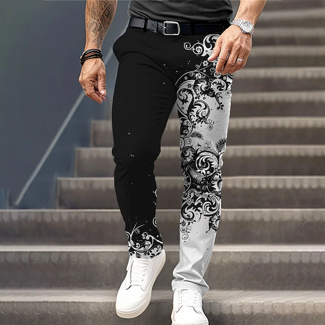 Men's Pattern Dress Pants Mid Waist Business Casual Formal Dailywear Zipper Pocket Summer Spring Fall 3D Print Black 5