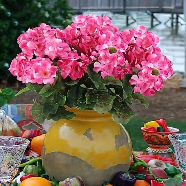 Artificial Red Geranium Silk Flowers Outdoor Plant Bush 2 Bundles Faux ...