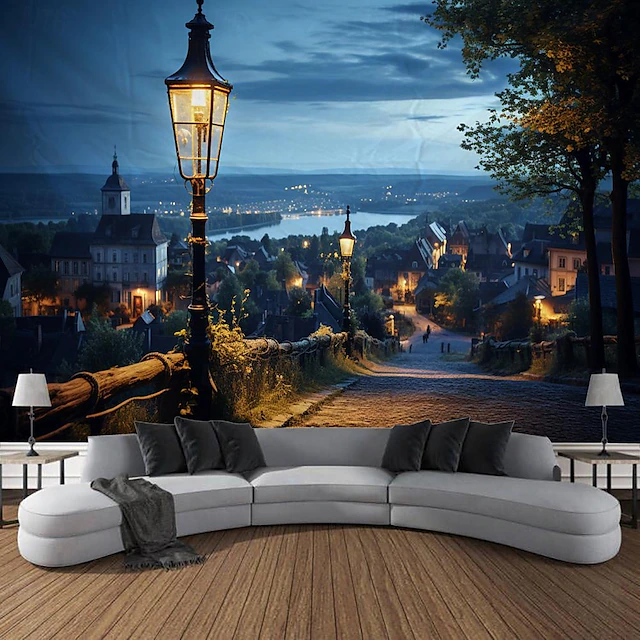 Night City View Hanging Tapestry Wall Art Large Tapestry Mural Decor Photograph Backdrop Blanket Curtain Home Bedroom Living Room Decoration 10