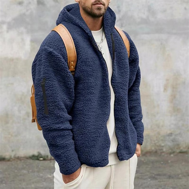  Homens Jaqueta de Inverno Jaqueta polar polar Jaqueta casual Diário Férias Térmico / Quente Bolsos Outono & inverno Tecido Moda Roupa de rua Com Capuz Padrão Preto Azul Marinha cáqui Cinzento Escuro