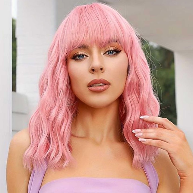  parrucca con frangia morbida corta ondulata bob parrucche per donna sintetiche lunghezza spalle parrucche ricce da donna per costumi di carnevale cosplay quotidiano