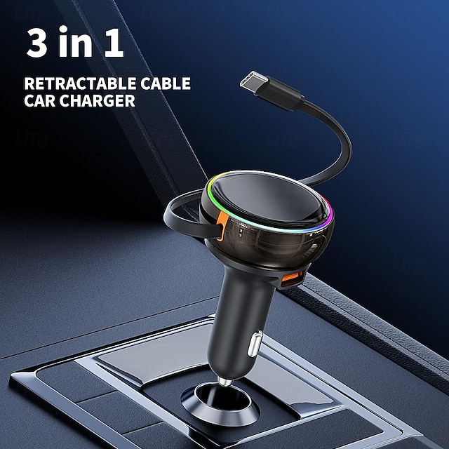  מטען לרכבל נשלף 3 ב-1 עם תחנת מטען רב USB ניתנת להרחבה עם כבל 3 יציאות