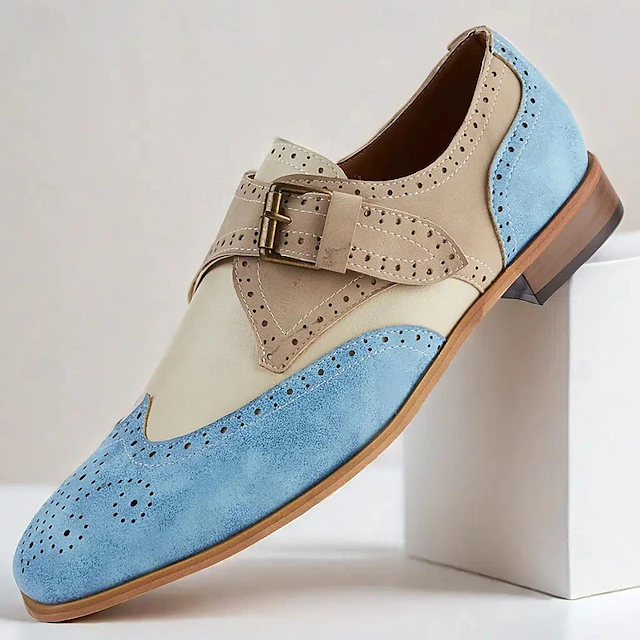 Men's Vintage-Style Two-Tone Suede and Leather Oxford Shoes with Brogue Detailing and Buckle Strap - Perfect for Formal and Semi-Formal Occasions 7
