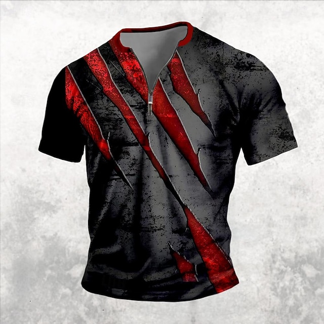  Halloween Hombre Horror gótico Arañazos Camiseta Manga Corta Camiseta Impresión 3D Media cremallera Camisa Retro Antiguo Calle Casual Diario Negro Verano Primavera Ropa S M L XL XXL XXXL