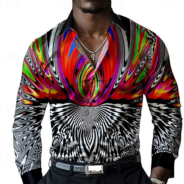 Men's Shirt Dress Shirt Button Up Shirt Long Sleeve Fashion Casual Causal Casual Summer Spring Fall Turndown Button Up 3D Print Multi Color4