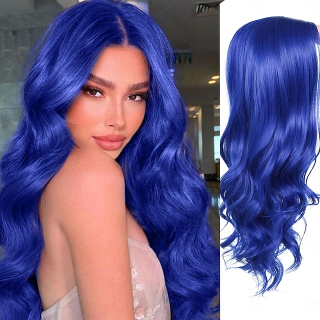  Perruques longues ondulées longue perruque bouclée pour femmes partie centrale look naturel cheveux synthétiques Halloween cosplay soirée