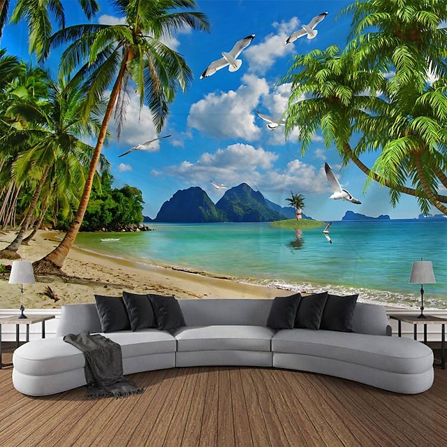  natură plajă ocean agățat tapiserie artă de perete tapiserie mare decor mural fotografie fundal pătură perdea acasă dormitor living decor
