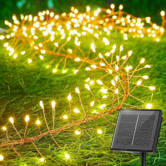  Solar Waterproof Copper Wire String Lights LED Firecracker Lights 6m 200LEDs Indoor Outdoor Holiday Garden Christmas Party Halloween Decoration Multi Color Lights