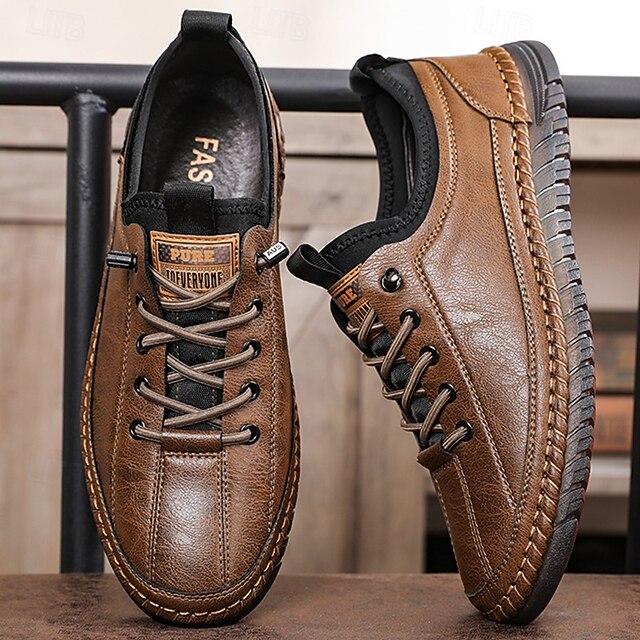 Men's Brown Faux Leather Casual Shoes with Lace-Up Design – Durable Stitching and Anti-Slip Sole for Everyday Wear2