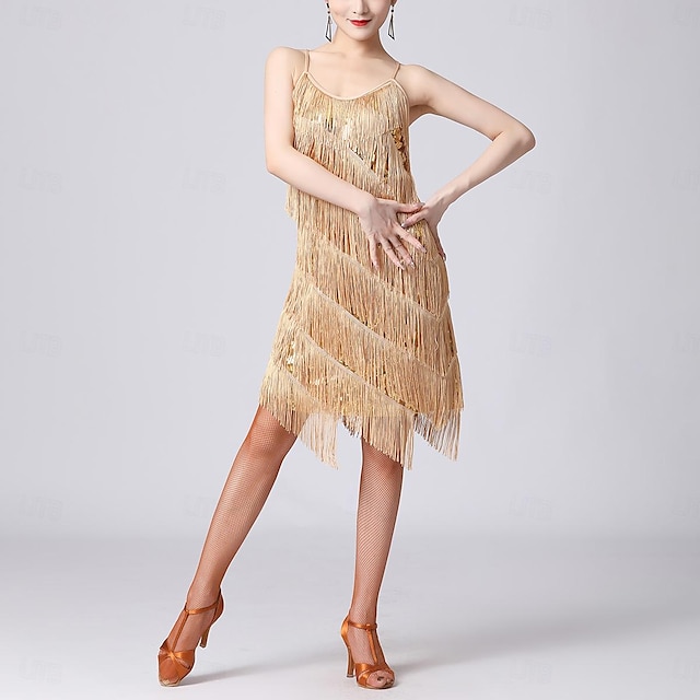  Danse de la salsa latine Robe Gland Femme Utilisation Soirée Sans Manches Pailleté