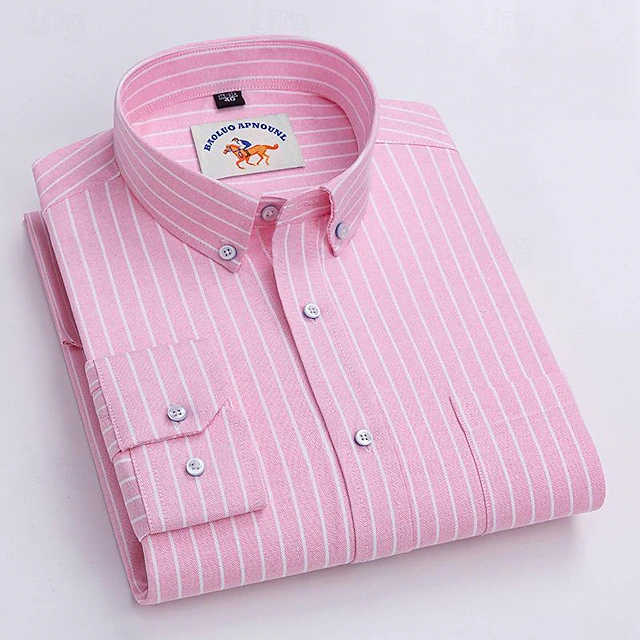 Men's Shirt Dress Shirt Button Up Shirt Stripes Wedding Party Black Pink Blue Light Sky Blue Long Sleeve Lapel Spring & Fall Clothing Apparel Front Pocket 12