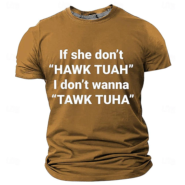 Men's Funny "HAWK TUAH" Wordplay Graphic T-Shirt Short Sleeve Tee 7