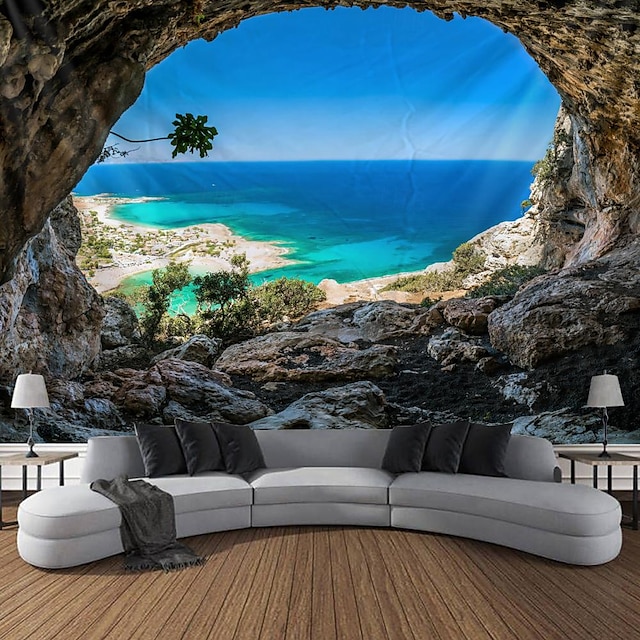  landskap hav grotta hängande gobeläng väggkonst stor gobeläng väggmålning dekor fotografi bakgrund filt gardin hem sovrum vardagsrum dekoration