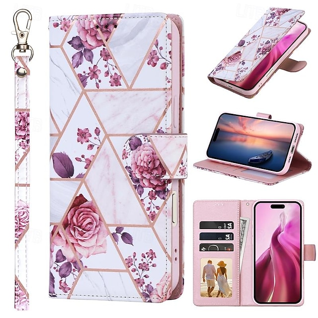  טלפון מגן עבור אייפון 16 אייפון 15 פרו מקס פלוס iPhone 14 13 12 11 Pro Max Plus Mini SE מארז כרטיס ארנק עם מעמד מגנטי עם רצועת יד TPU עור PU