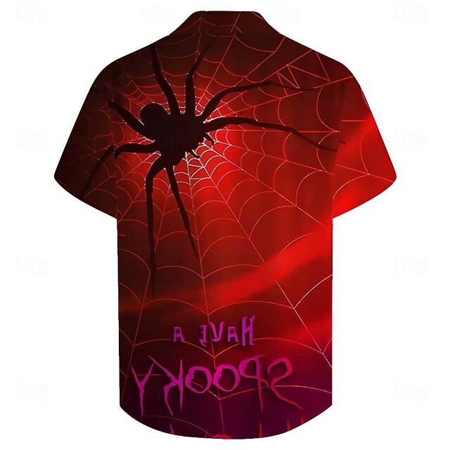  Halloween SPIDER Vapaa-aika Miesten Paita Button Up paita Lyhythihainen Juhlat / Ilta Päivittäin Loma Kesä Talvi 봄 & Syksy Sänkyjen avaus Painike ylös 3D-tulostus Ohut Keltainen Rubiini Sininen