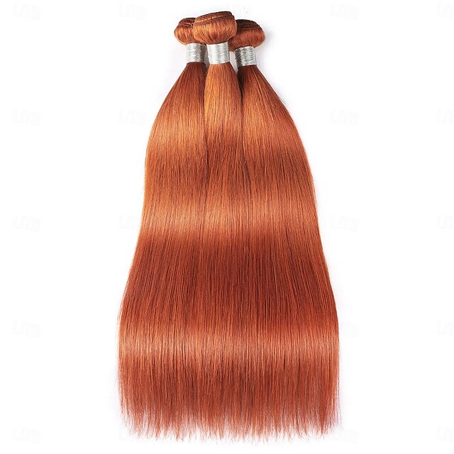 Ginger Straight Human Hair Weaving Colored Hair 3 Bundles With 4*4