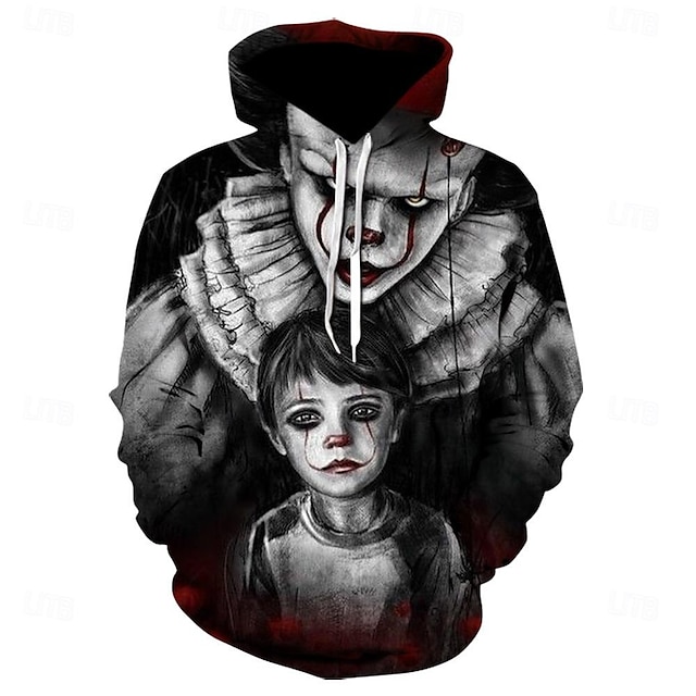  Art the Clown Hoodie Cartoon Manga Anime 3D Front Pocket Graphic Kangaroo Pocket For Couple's Men's Women's Adults' Halloween Carnival Masquerade 3D Print Casual Daily