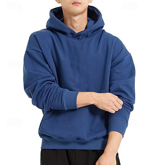 Men's Hoodie Apricot Black Royal Blue Light Grey Hooded Plain Front Pocket Sports & Outdoor Daily Holiday Streetwear Basic Casual Spring & Fall Clothing Apparel Hoodies Sweatshirts 16