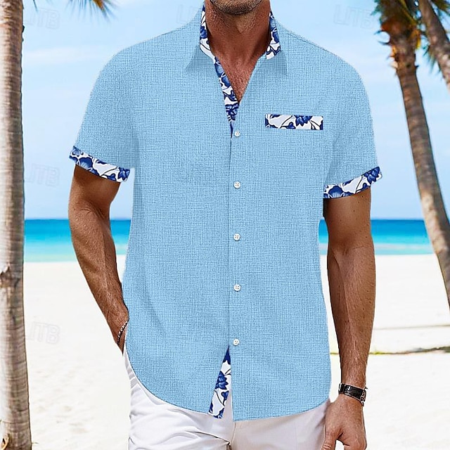  Per uomo Camicia camicia di lino Camicia estiva Camicia hawaiana Color Block Da mare Curise Nero Bianco Rosa Blu marino scuro Manica corta Con colletto Primavera estate Abbigliamento Collage