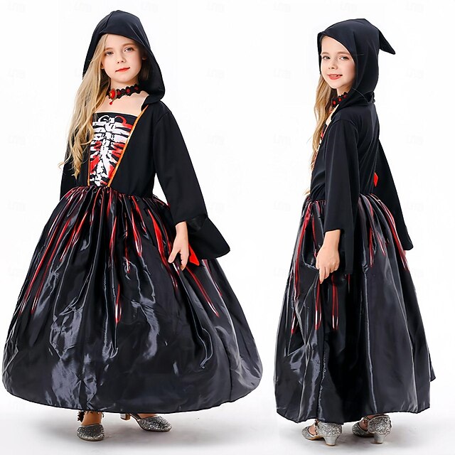  Bruja Calavera Fantasma Víspera de Todos los Santos Capa Traje de cosplay capa con capucha Noche de Walpurgis Disfraz de miedo Niños Chica Carnaval Mascarada Rendimiento Víspera de Todos los Santos