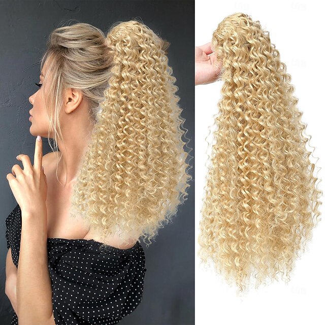  Ponytail Extension for Black Women Deep Curly Drawstring Ponytail 20 Inch Afro Kinky Curly Clip in Ponytail Jerry Curly Synthetic Soft Fluffy Ponytail for Daily Use