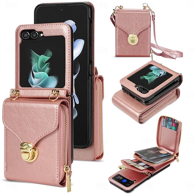  telefon Maska Pentru Samsung Galaxy Z Flip 7 Z Flip 6 Z Flip 5 Z Flip 4 Z Flip 3 Capac Spate Fermoar cu Lanyard Loc pentru card Retro TPU PU piele