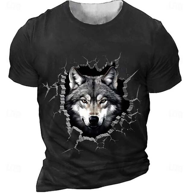 Men's Wolf T Shirt Short Sleeve T shirt 3D Print Crew Neck Shirt Retro Vintage Casual Street Casual Bar Black Spring & Summer Clothing Apparel S M L XL 2XL 3XL4