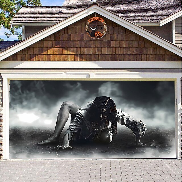Halloween Door Decorations Halloween Garage Door Cover Pumpkins Jack O Lantern Outdoor Banner Ghost Bats Large Backdrop Decoration for Holiday Out door Decorations Door Home Wall Decorations 31