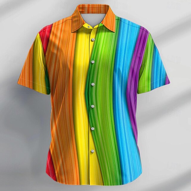 Men's Rainbow Shirt Button Up Shirt Short Sleeve Casual Vacation Daily Summer Turndown Collared Shirts Button Up 3D Print Rainbow4