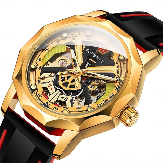  FORSINING Hombre Relojes Mecánico Creativo Moda Reloj Casual Reloj de Muñeca Cuerda Automática IMPERMEABLE Decoración Gel de Sílice Reloj